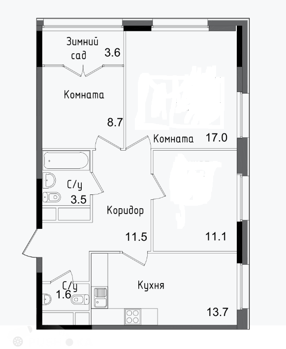 Продаётся 3-комнатная квартира в новостройке 70.6 кв.м. этаж 5/25 за 20 000 000 руб 