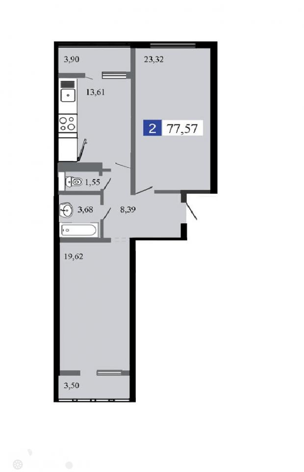 Продаётся 2-комнатная квартира в новостройке 77.0 кв.м. этаж 5/24 за 4 400 000 руб 