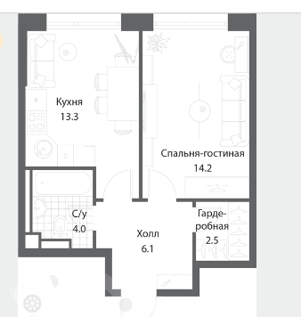 Продаётся 1-комнатная квартира в новостройке 40.0 кв.м. этаж 4/20 за 15 800 000 руб 
