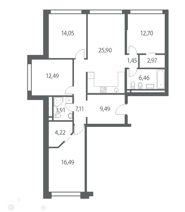 Продаётся 3-комнатная квартира в новостройке 117.0 кв.м. этаж 9/53 за 36 400 000 руб 