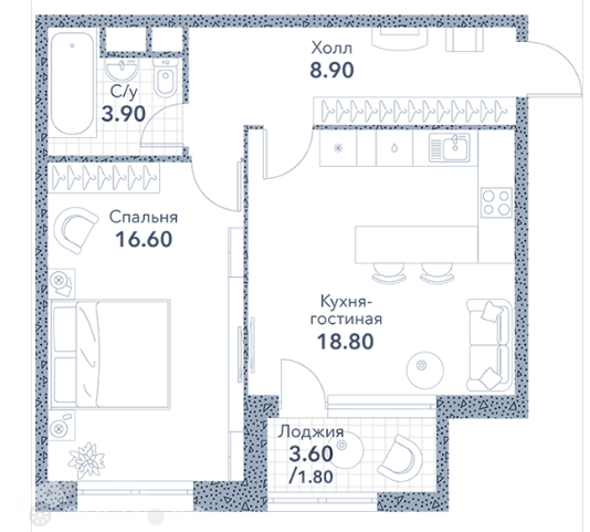 Продаётся 2-комнатная квартира в новостройке 50.0 кв.м. этаж 10/35 за 24 800 000 руб 