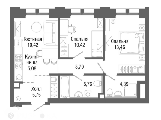 Продаётся 3-комнатная квартира в новостройке 59.0 кв.м. этаж 32/36 за 24 600 000 руб 
