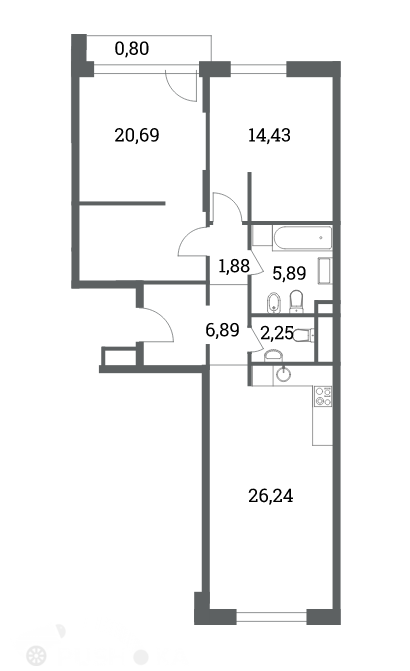 Продаётся 3-комнатная квартира в новостройке 76.0 кв.м. этаж 10/14 за 28 200 000 руб 
