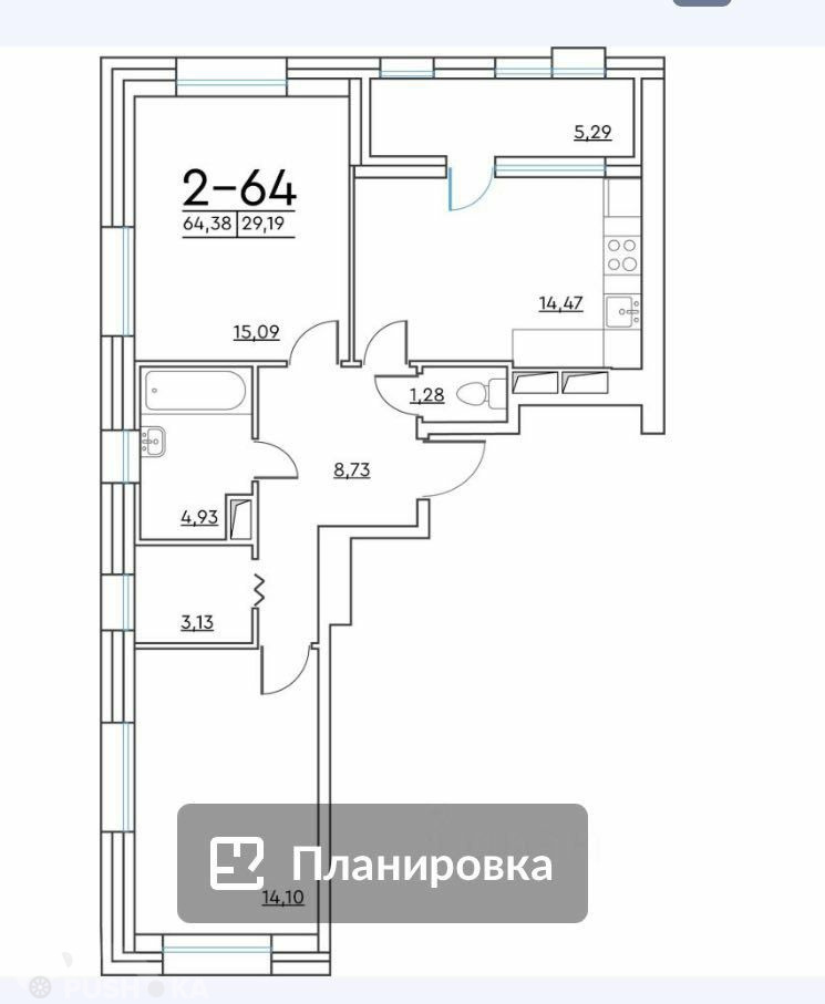 Продаётся 2-комнатная квартира 61.8 кв.м. этаж 4/14 за 16 911 111 руб 