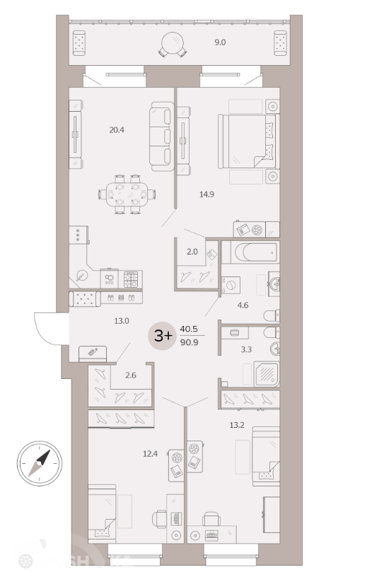 Купить трёхкомнатную квартиру в новостройке г Брянск, ул Крапивницкого, д 39 - PUSH-KA.RU, объявление №254198