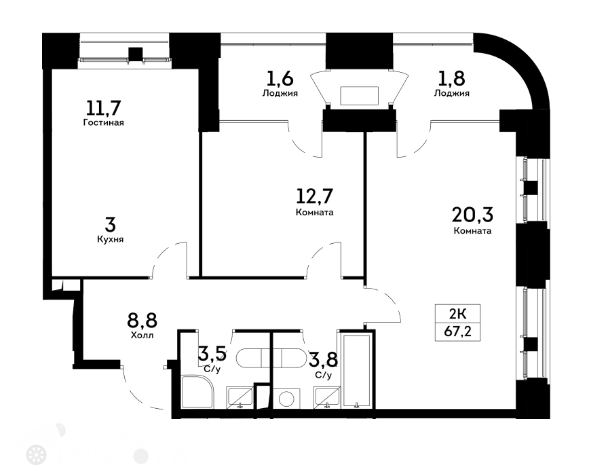 Продаётся 3-комнатная квартира в новостройке 65.5 кв.м. этаж 6/20 за 27 899 990 руб 