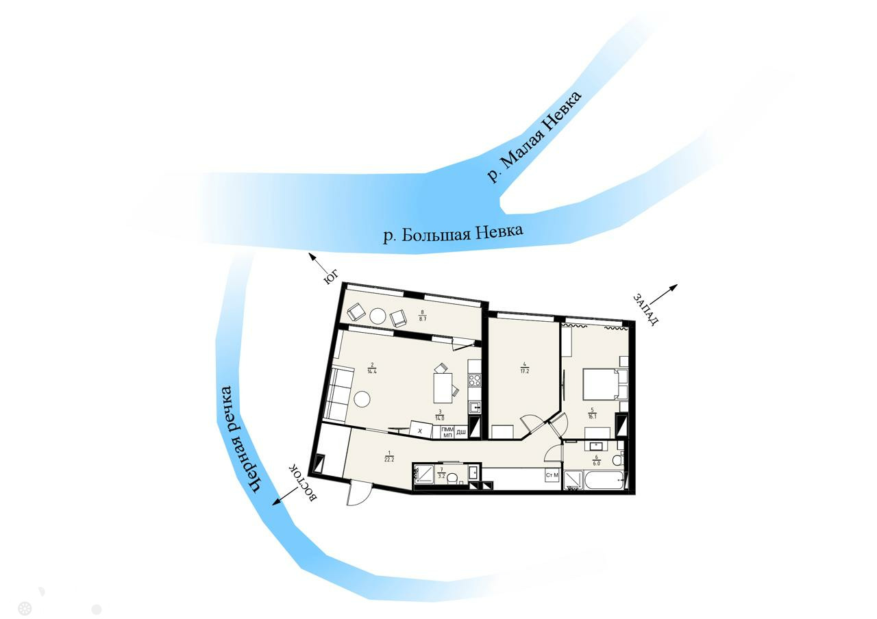 Продаётся 2-комнатная квартира 93.0 кв.м. этаж 14/18 за 21 499 000 руб 