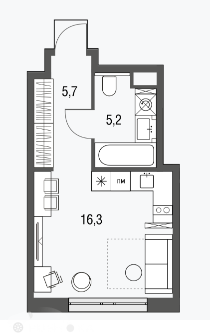 Продаётся 1-комнатная квартира в новостройке 27.0 кв.м. этаж 4/25 за 7 400 000 руб 