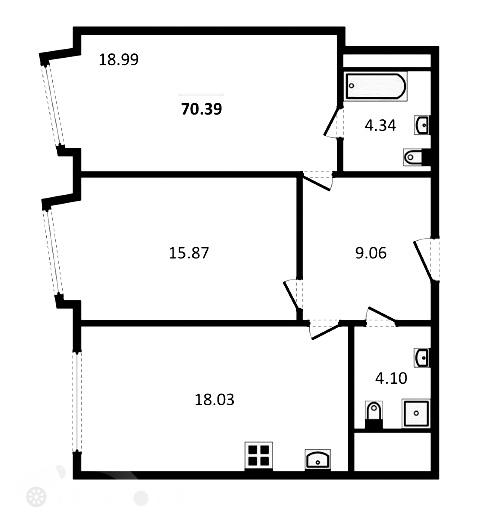 Продаётся 3-комнатная квартира в новостройке 70.0 кв.м. этаж 3/32 за 23 000 000 руб 