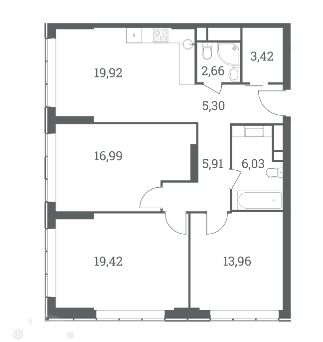 Продаётся 3-комнатная квартира в новостройке 94.0 кв.м. этаж 22/51 за 32 900 000 руб 