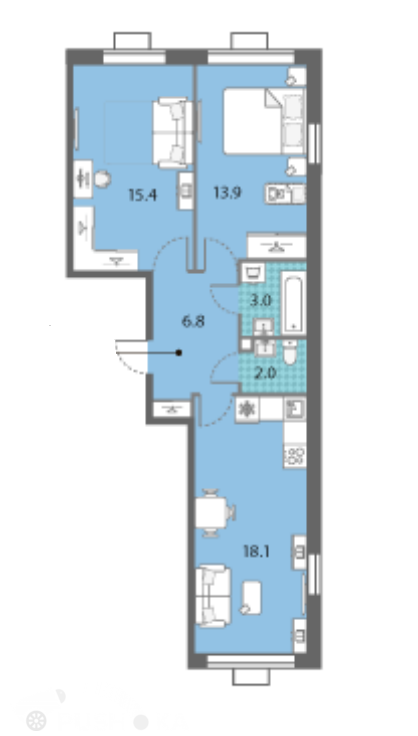 Продаётся 3-комнатная квартира в новостройке 59.0 кв.м. этаж 14/23 за 16 800 000 руб 