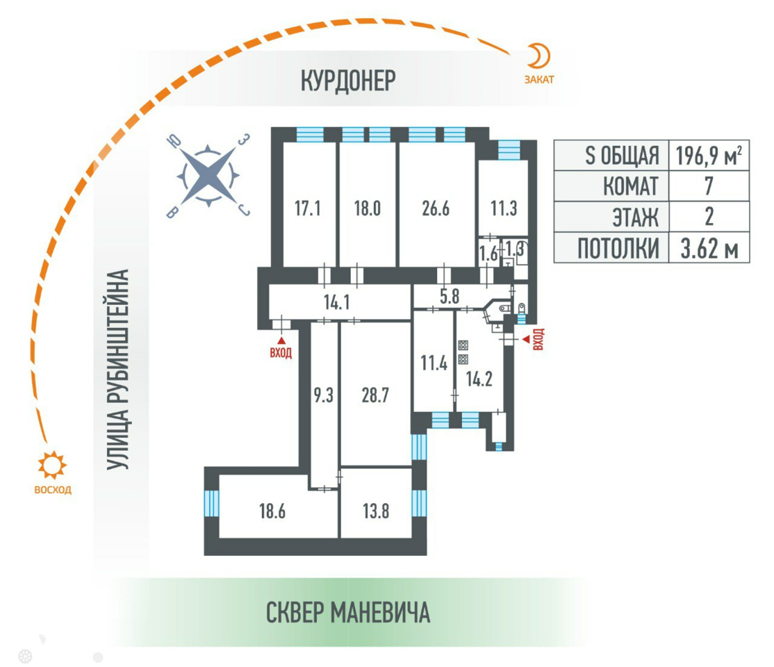 Продаётся  квартира 196.9 кв.м. этаж 2/6 за 61 500 000 руб 