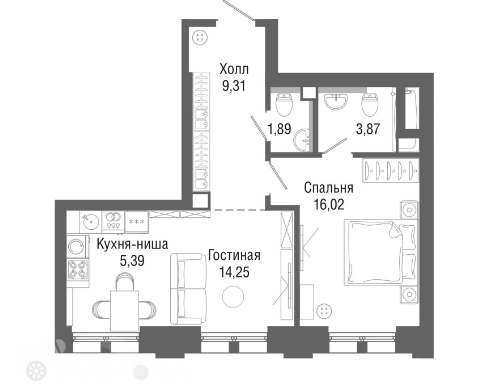 Продаётся 2-комнатная квартира в новостройке 51.0 кв.м. этаж 20/45 за 15 500 000 руб 