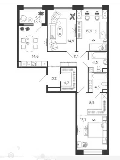 Купить трёхкомнатную квартиру в новостройке г Москва, наб Марка Шагала, д 1 к 2 - PUSH-KA.RU, объявление №232834