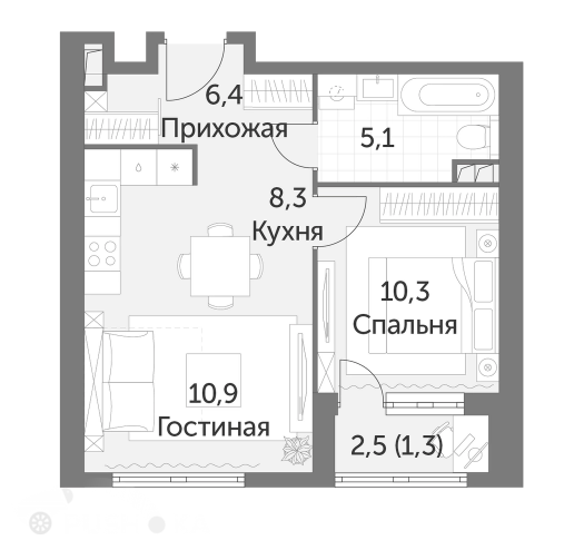 Продаётся 2-комнатная квартира в новостройке 43.0 кв.м. этаж 16/48 за 18 800 000 руб 
