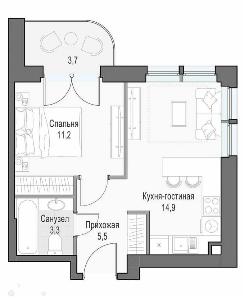 Продаётся 1-комнатная квартира 36.3 кв.м. этаж 18/26 за 15 000 000 руб 