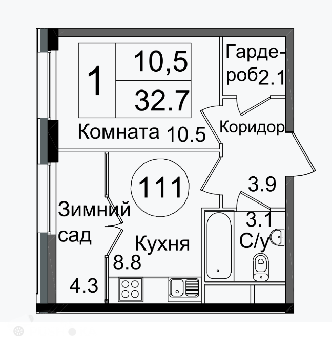 Продаётся 1-комнатная квартира в новостройке 32.0 кв.м. этаж 18/25 за 12 800 000 руб 