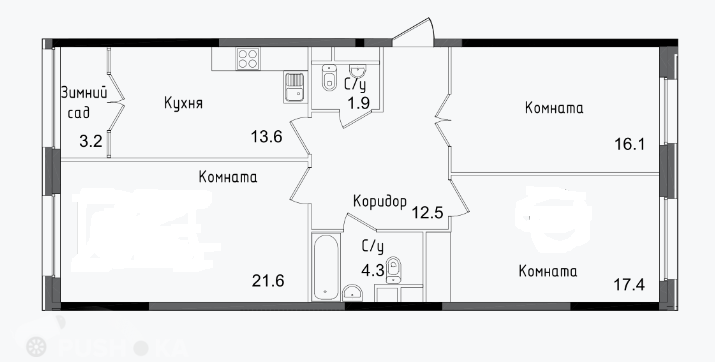 Продаётся 3-комнатная квартира в новостройке 90.7 кв.м. этаж 10/25 за 25 800 000 руб 