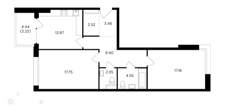 Продаётся 3-комнатная квартира в новостройке 72.5 кв.м. этаж 9/29 за 37 400 000 руб 