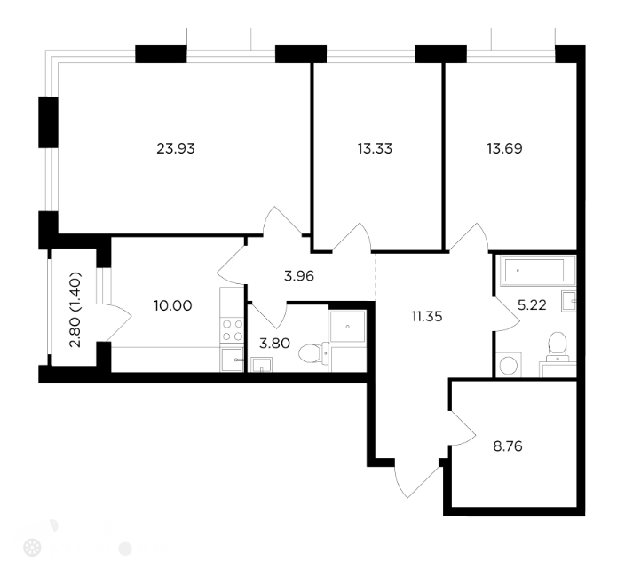 Продаётся 3-комнатная квартира в новостройке 97.0 кв.м. этаж 8/26 за 32 800 000 руб 
