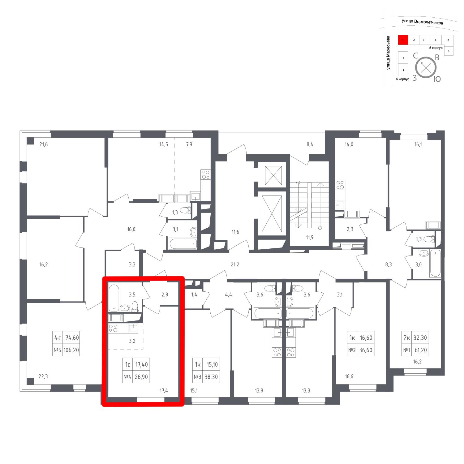 Продаётся 1-комнатная квартира в новостройке 26.9 кв.м. этаж 18/23 за 8 502 256 руб 