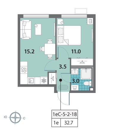 Продаётся 1-комнатная квартира в новостройке 32.7 кв.м. этаж 15/24 за 10 264 922 руб 