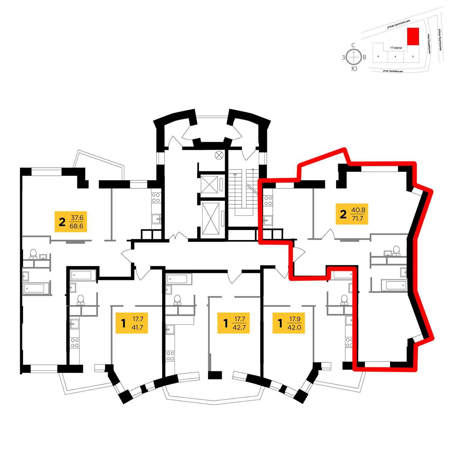 Продаётся 2-комнатная квартира в новостройке 71.7 кв.м. этаж 5/8 за 5 933 318 руб 