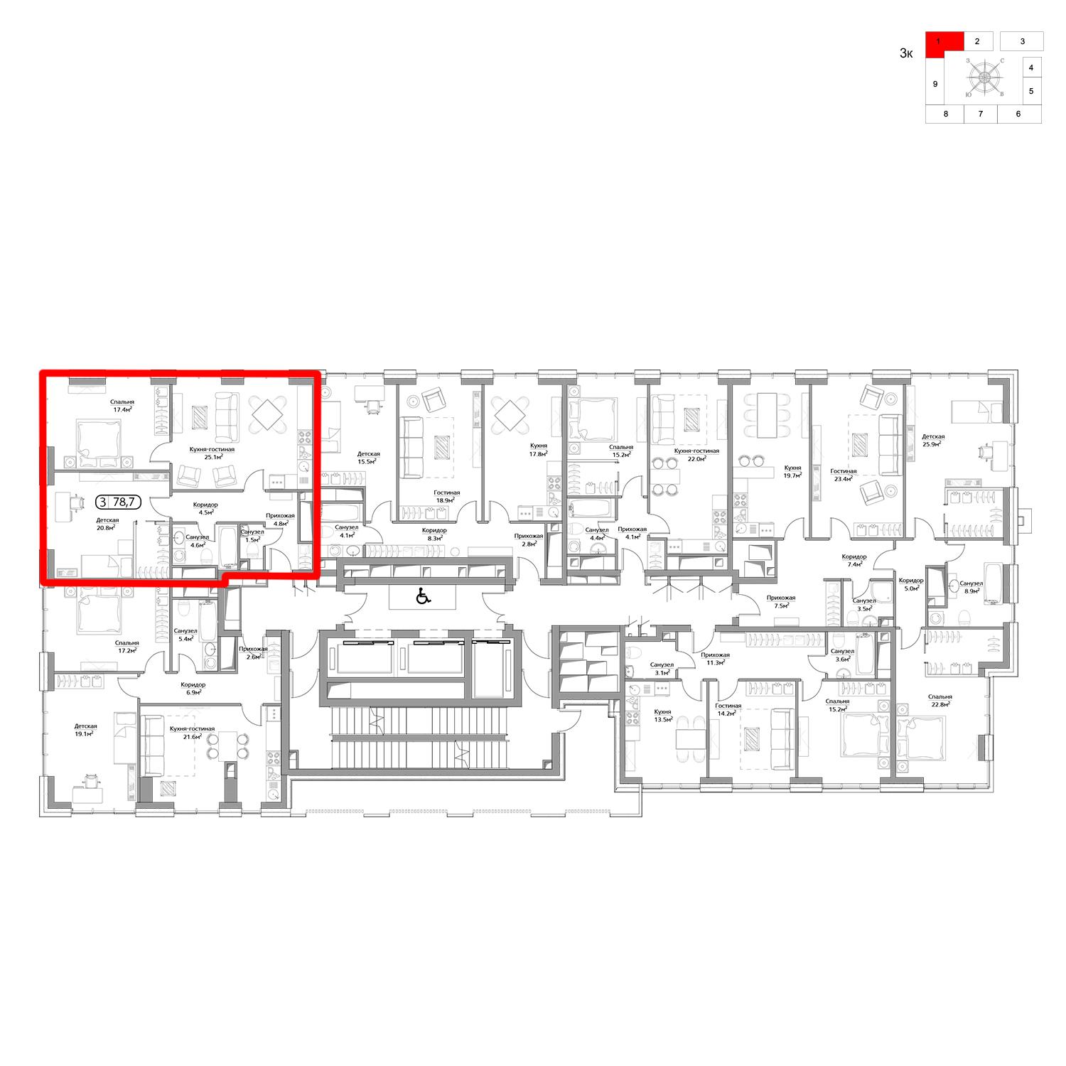 Продаётся 3-комнатная квартира в новостройке 78.7 кв.м. этаж 28/41 за 27 108 359 руб 