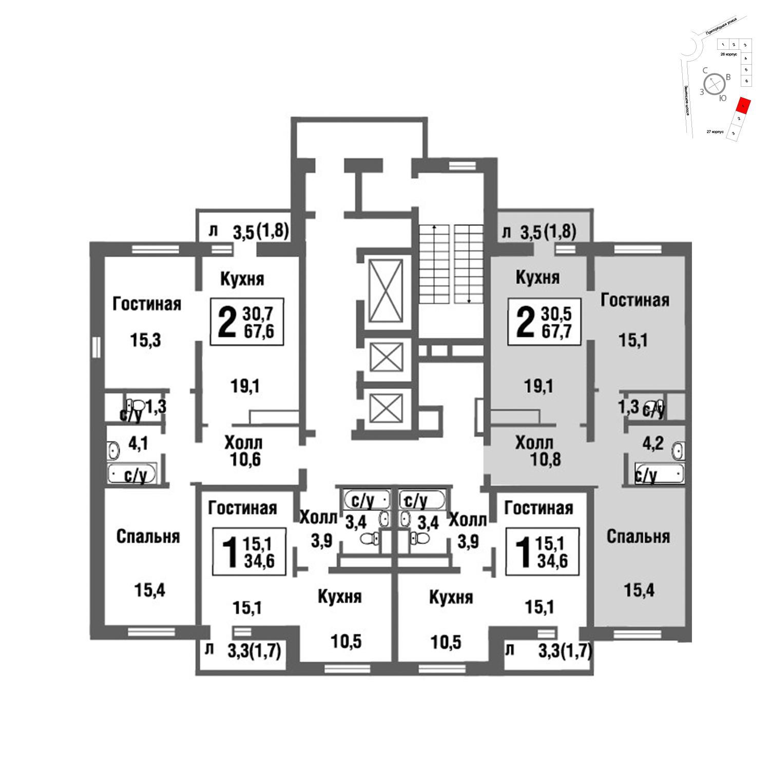 Продаётся 2-комнатная квартира в новостройке 67.9 кв.м. этаж 22/22 за 6 392 785 руб 