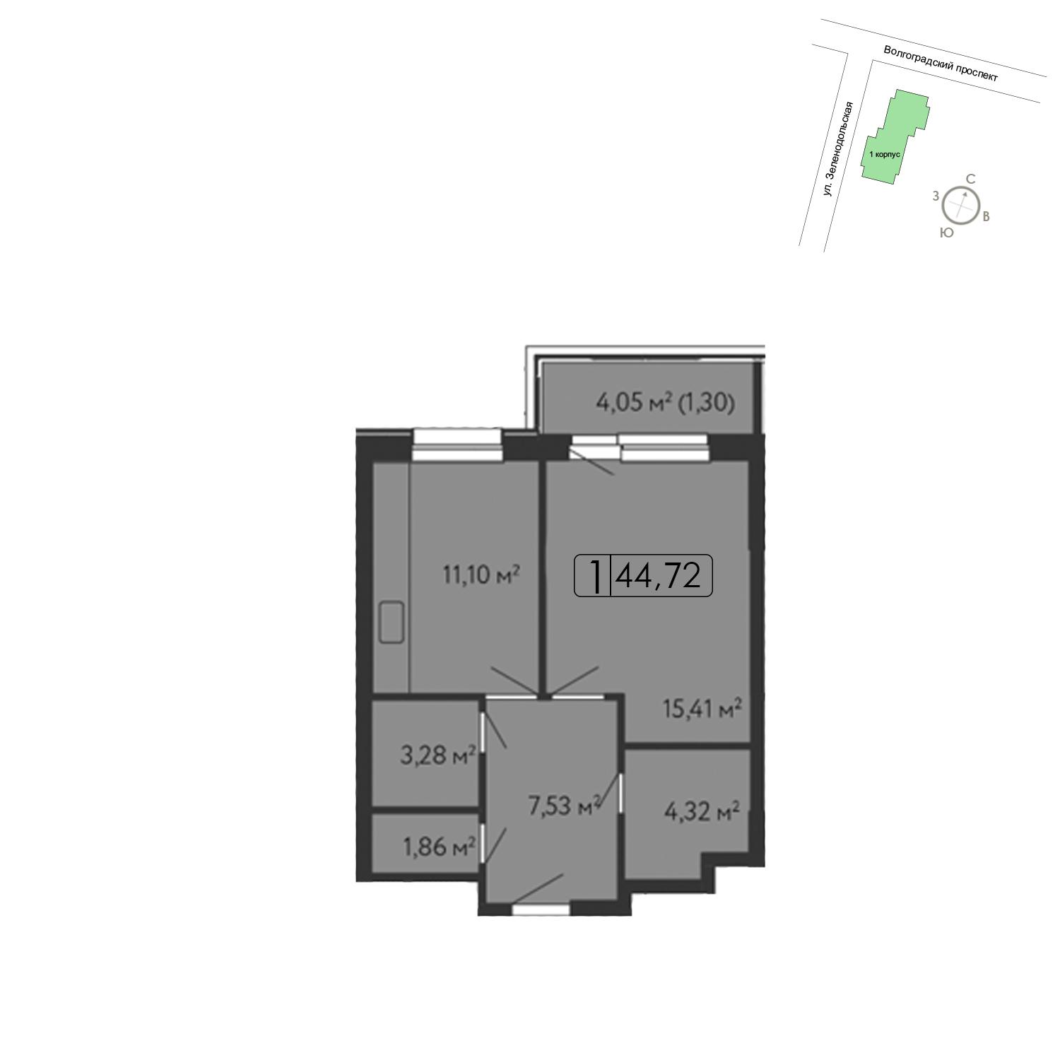 Продаётся 1-комнатная квартира в новостройке 45.6 кв.м. этаж 15/15 за 10 333 040 руб 