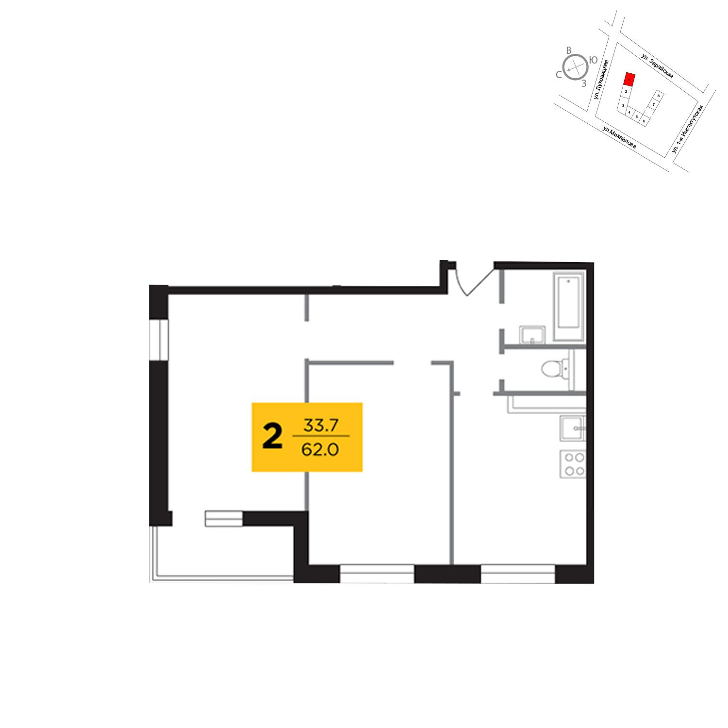 Продаётся 2-комнатная квартира в новостройке 62.0 кв.м. этаж 17/19 за 12 233 700 руб 