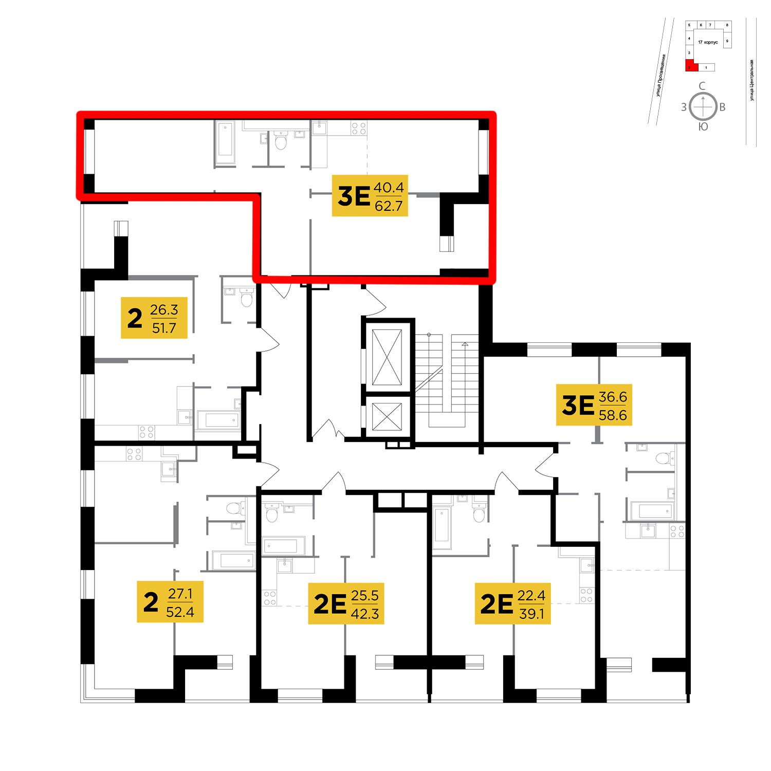 Продаётся 3-комнатная квартира в новостройке 62.7 кв.м. этаж 14/16 за 7 755 941 руб 