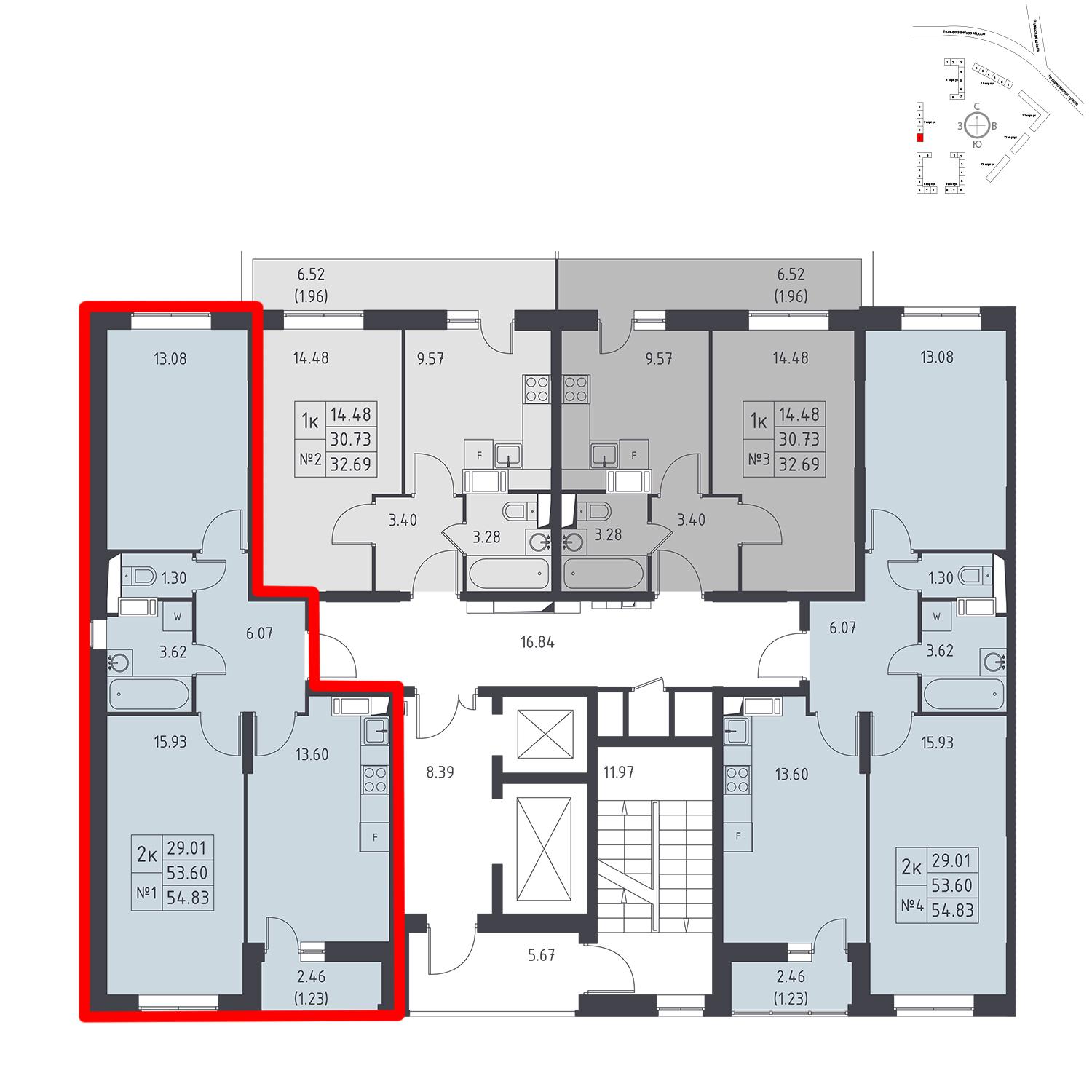 Продаётся 2-комнатная квартира в новостройке 54.8 кв.м. этаж 16/17 за 5 302 664 руб 