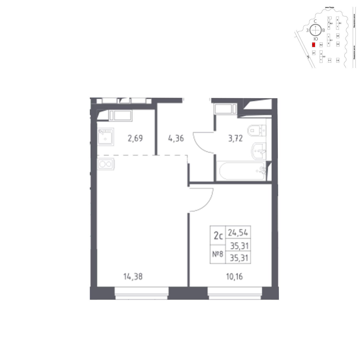 Продаётся  квартира-студия 35.3 кв.м. этаж 15/16 за 6 148 208 руб 