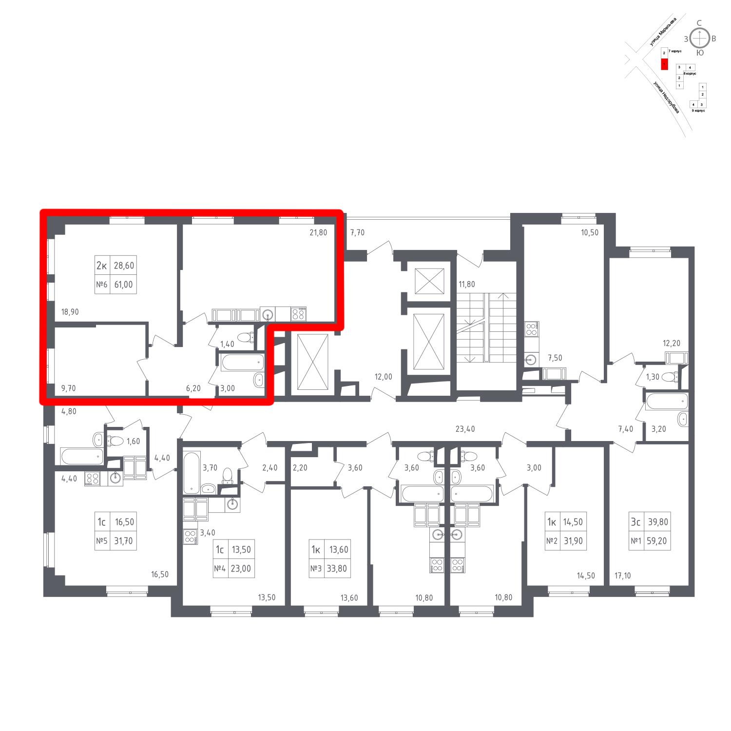 Продаётся 2-комнатная квартира в новостройке 61.0 кв.м. этаж 21/22 за 7 993 440 руб 