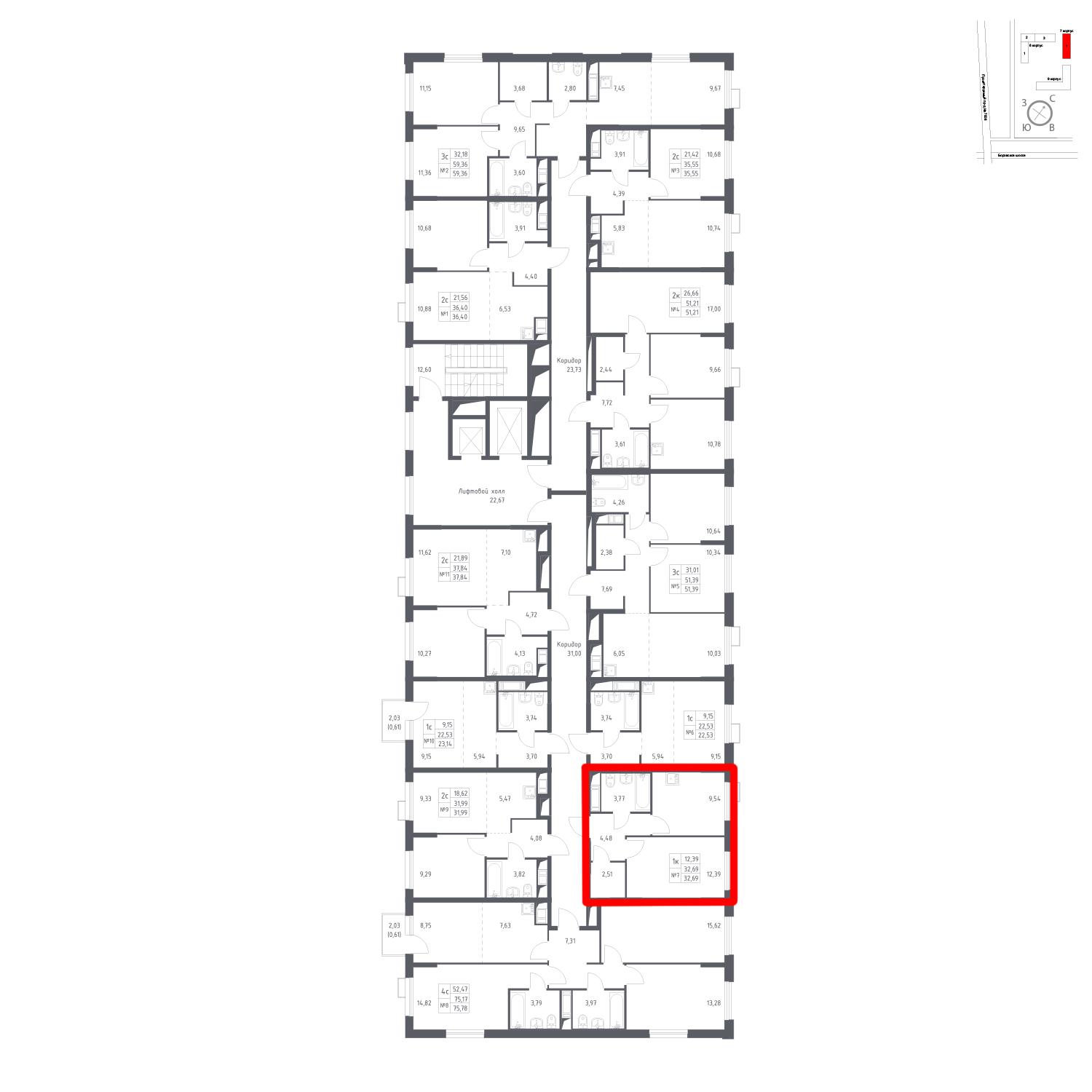 Продаётся 1-комнатная квартира в новостройке 32.7 кв.м. этаж 11/14 за 8 386 875 руб 