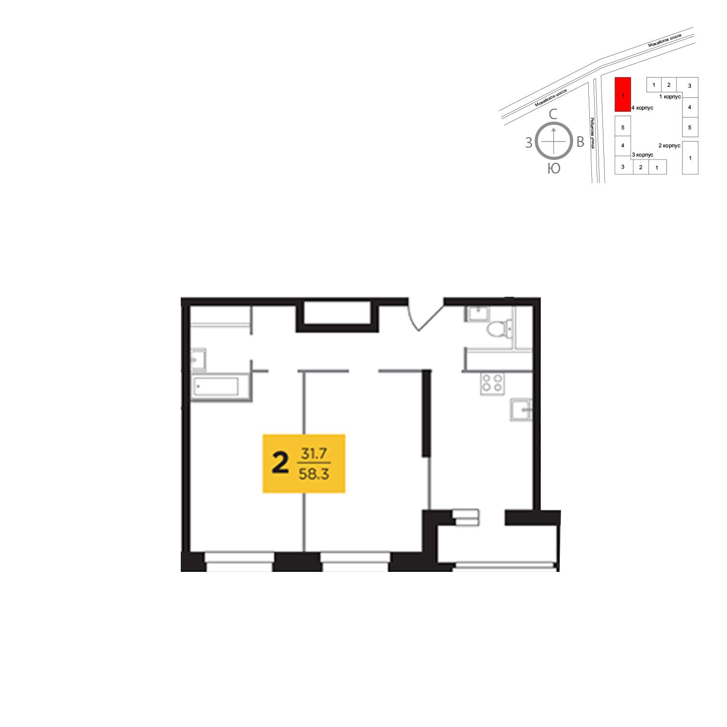 Продаётся 2-комнатная квартира в новостройке 58.3 кв.м. этаж 23/23 за 12 399 030 руб 