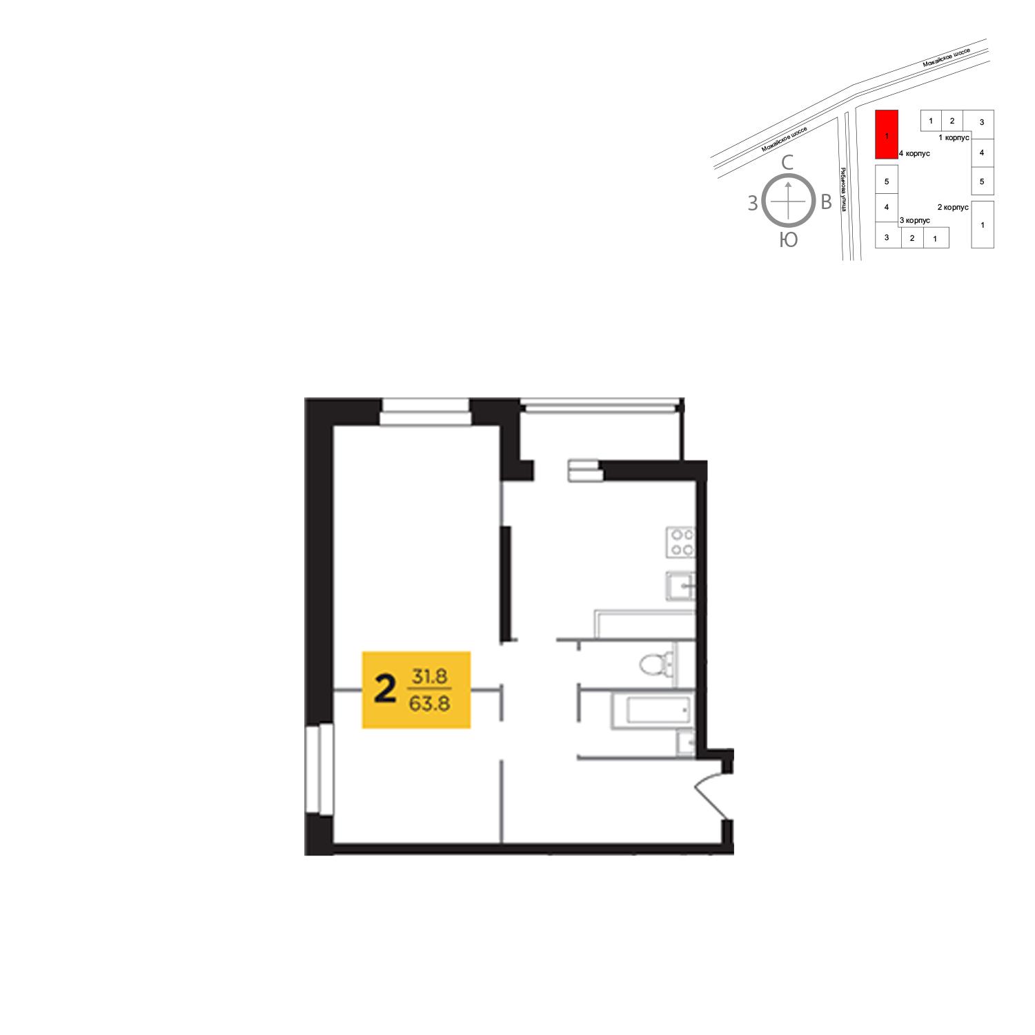 Продаётся 2-комнатная квартира в новостройке 63.8 кв.м. этаж 2/23 за 12 535 974 руб 