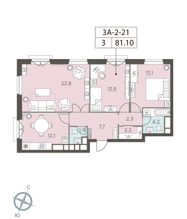 Продаётся 3-комнатная квартира в новостройке 81.0 кв.м. этаж 21/29 за 33 323 400 руб 