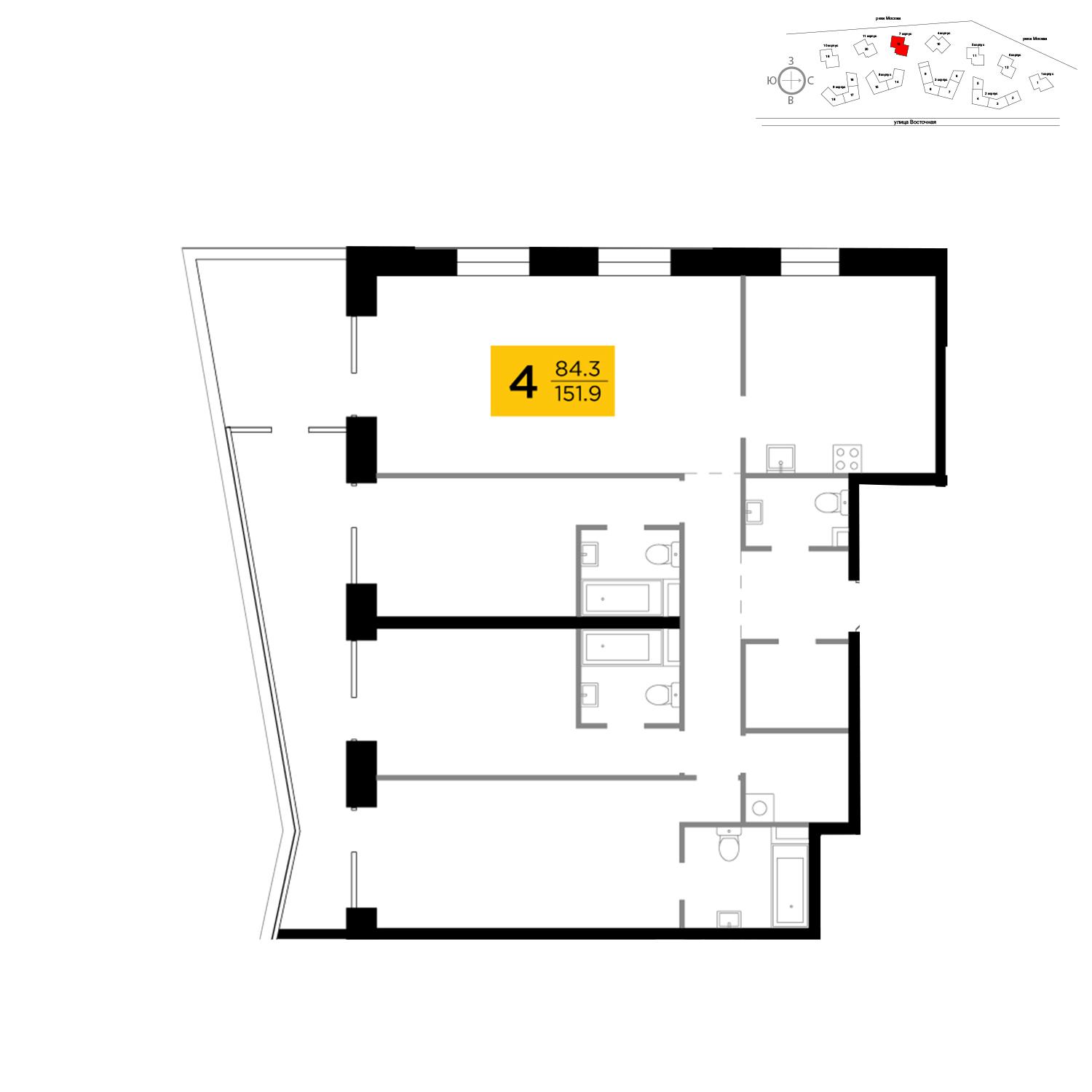 Продаётся 4-комнатная квартира в новостройке 151.9 кв.м. этаж 13/19 за 67 058 247 руб 