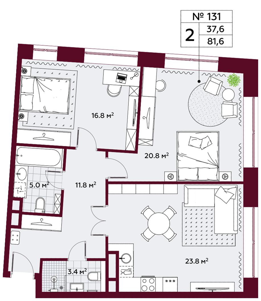 Продаётся 2-комнатная квартира в новостройке 81.6 кв.м. этаж 5/10 за 42 091 157 руб 