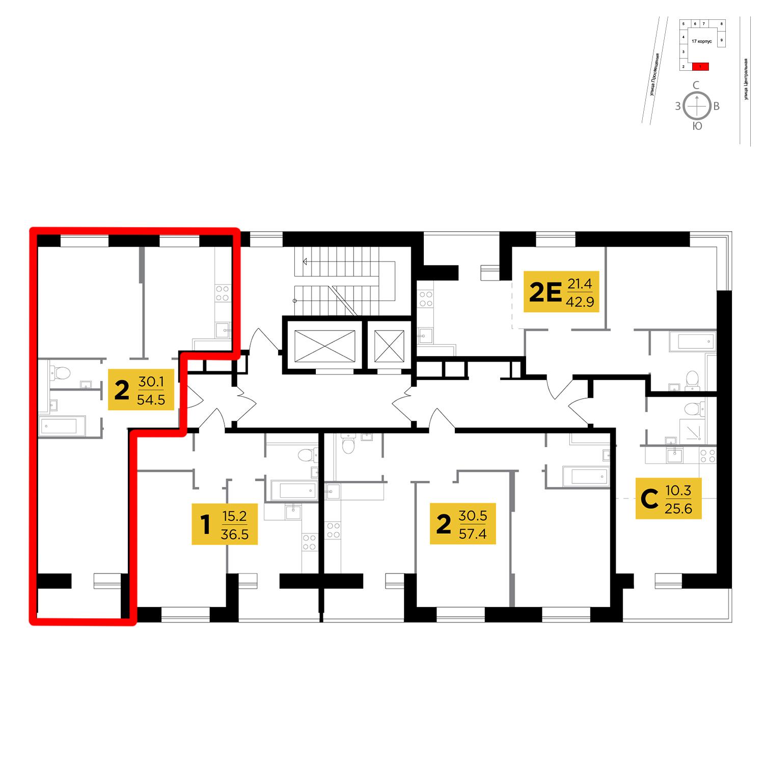 Продаётся 2-комнатная квартира в новостройке 54.5 кв.м. этаж 11/16 за 4 497 885 руб 