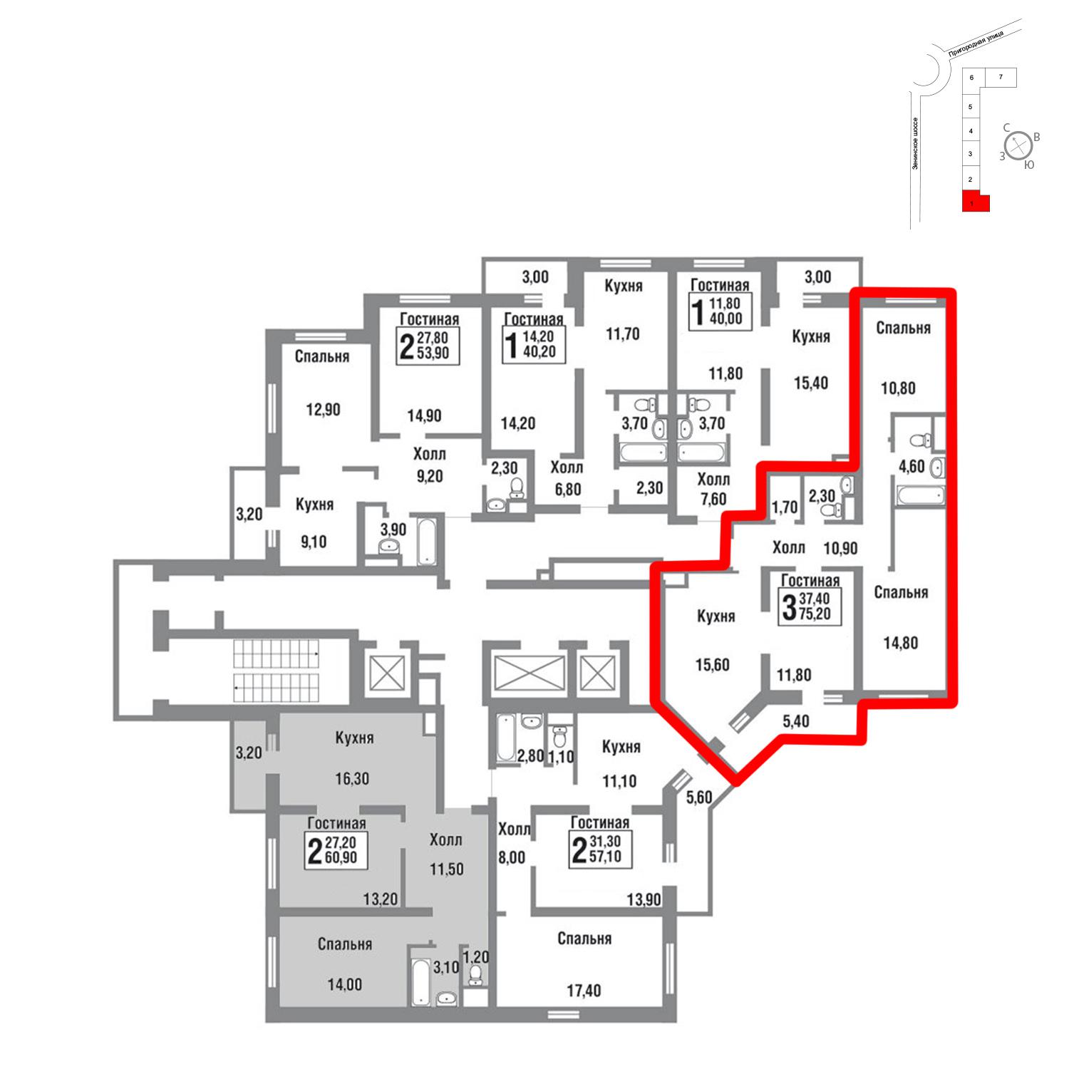 Продаётся 3-комнатная квартира в новостройке 75.1 кв.м. этаж 2/22 за 6 315 910 руб 