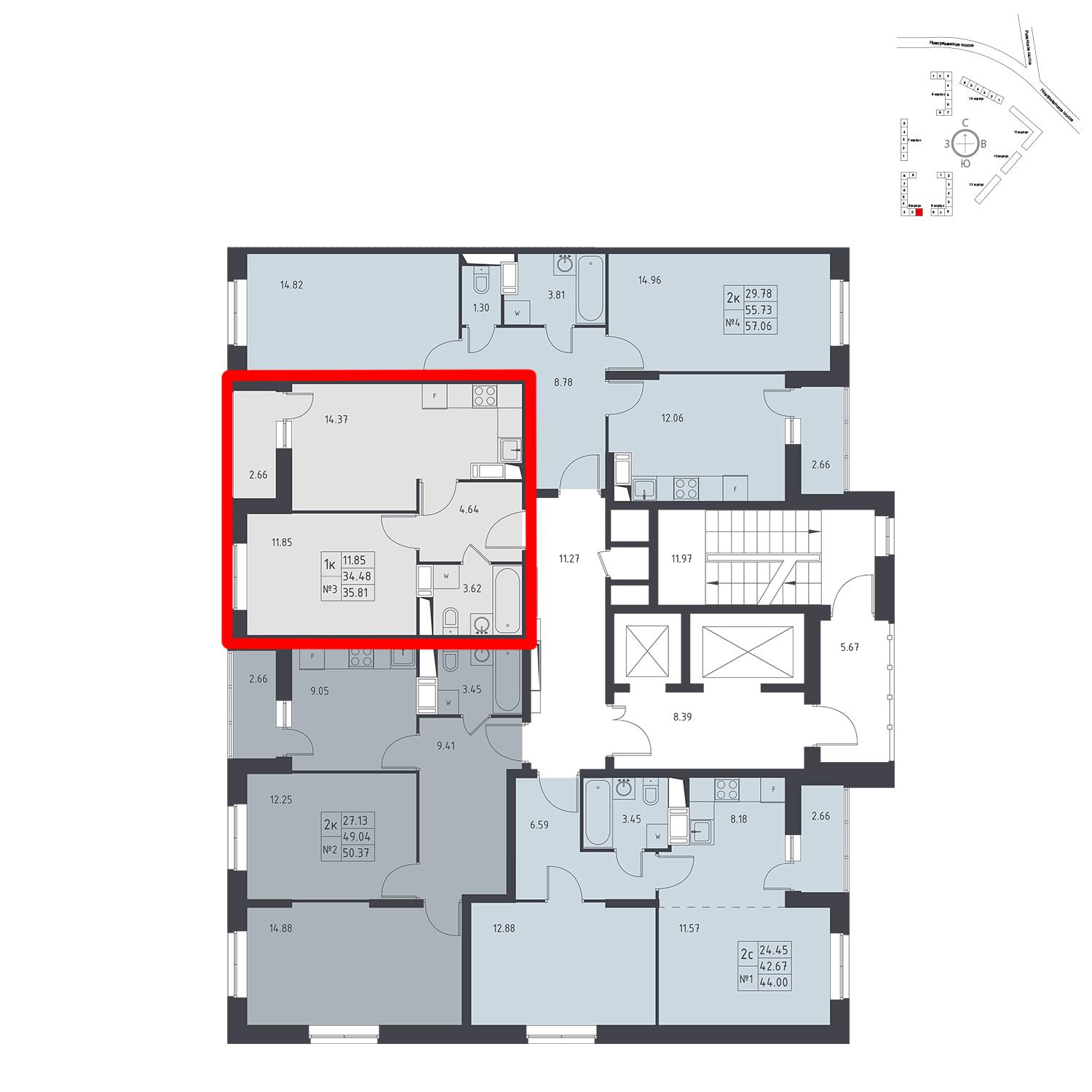 Продаётся 1-комнатная квартира в новостройке 35.8 кв.м. этаж 12/17 за 3 753 712 руб 