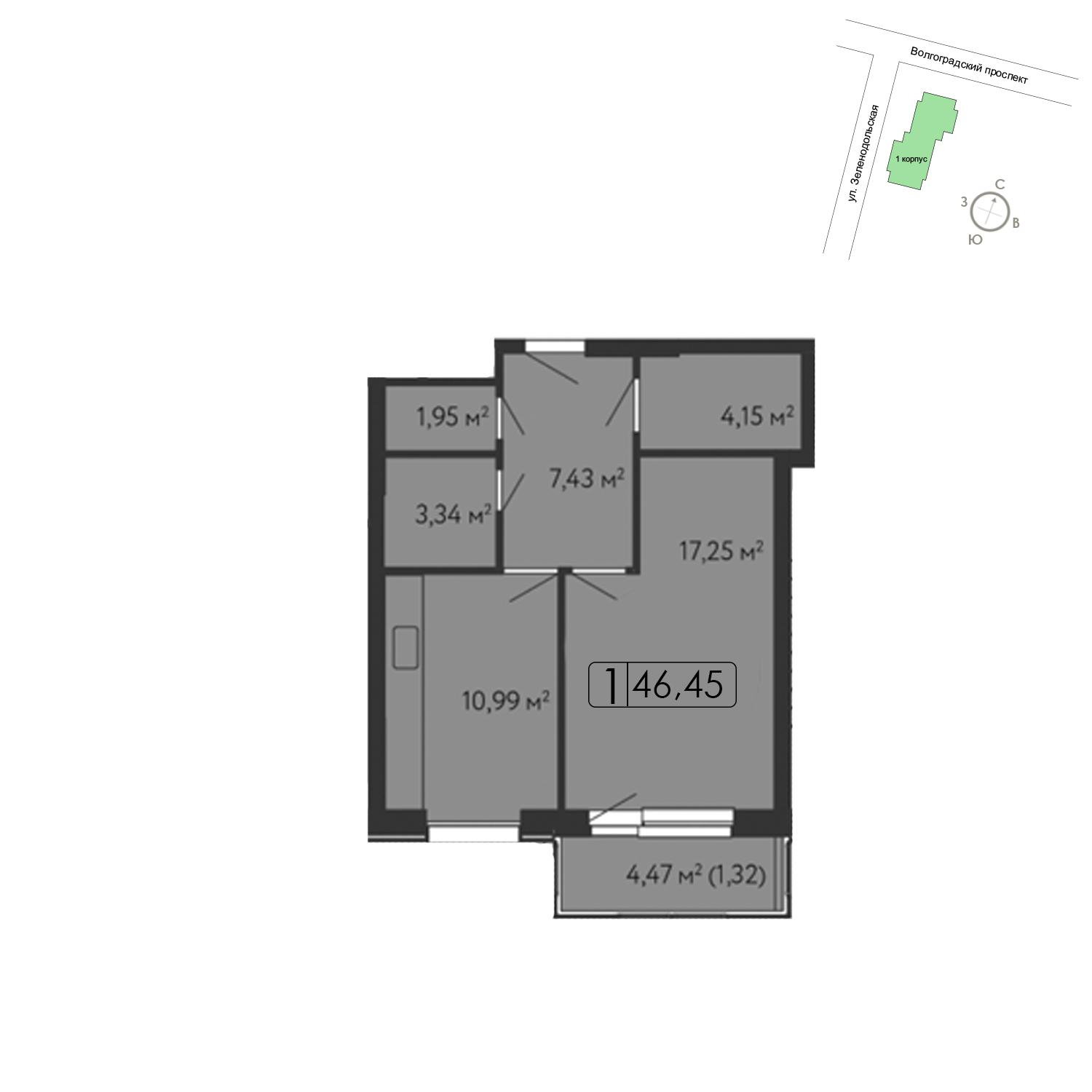Продаётся 1-комнатная квартира в новостройке 47.6 кв.м. этаж 15/15 за 10 800 660 руб 
