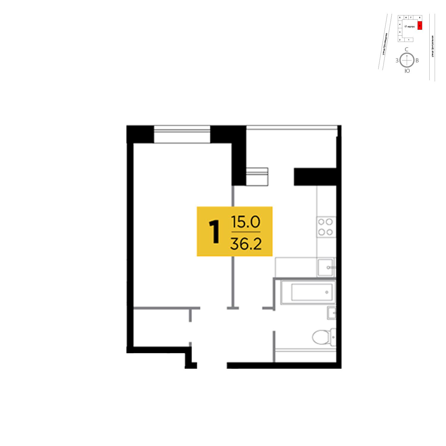 Продаётся 1-комнатная квартира в новостройке 36.2 кв.м. этаж 8/16 за 6 801 669 руб 