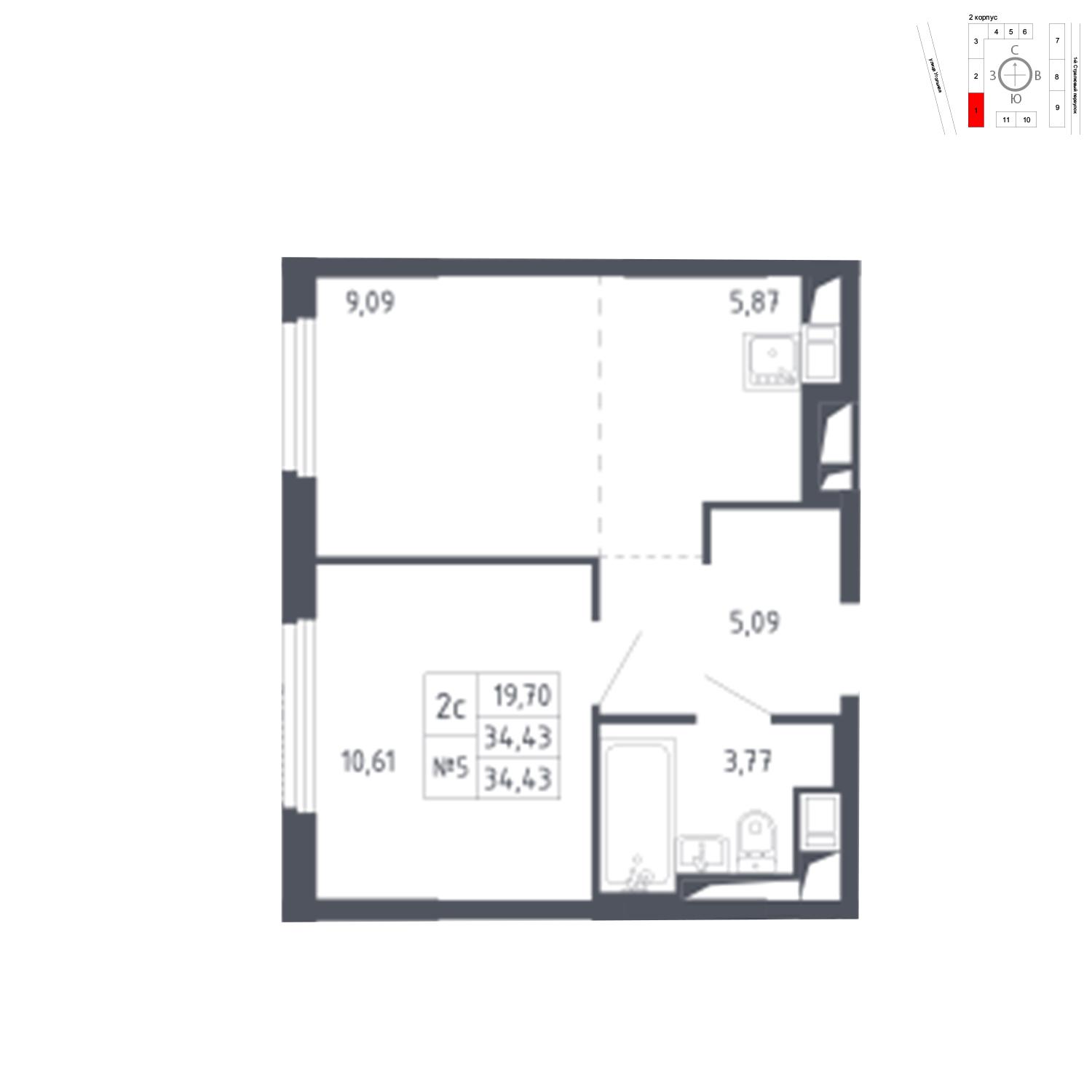 Продаётся  квартира-студия 34.4 кв.м. этаж 12/17 за 6 865 437 руб 