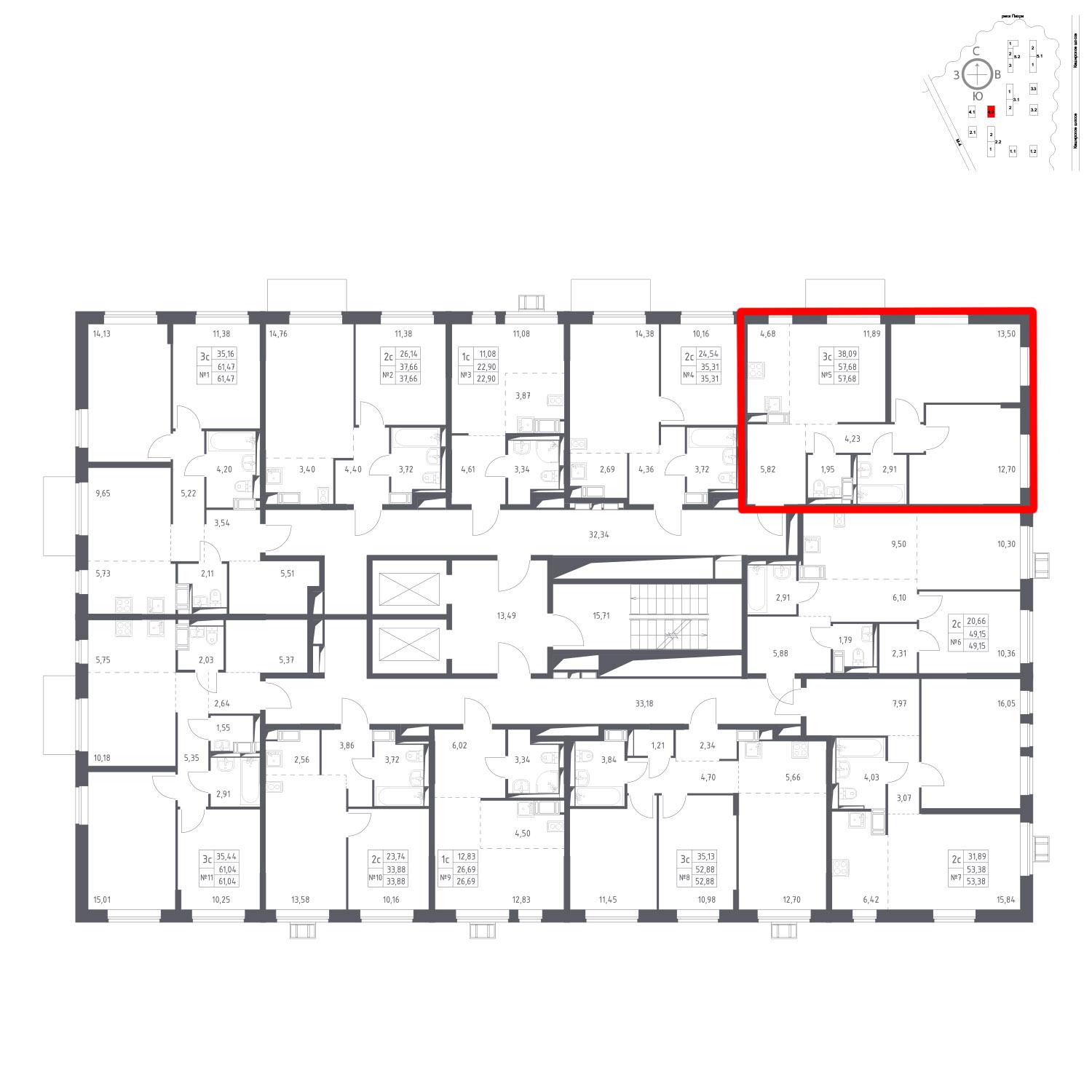 Продаётся  квартира-студия 57.7 кв.м. этаж 13/16 за 9 389 140 руб 