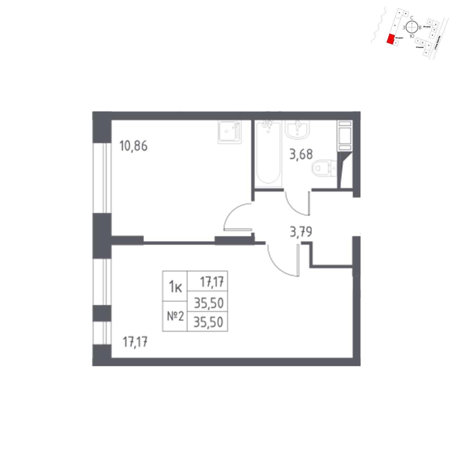 Продаётся 1-комнатная квартира в новостройке 35.5 кв.м. этаж 14/17 за 7 997 262 руб 