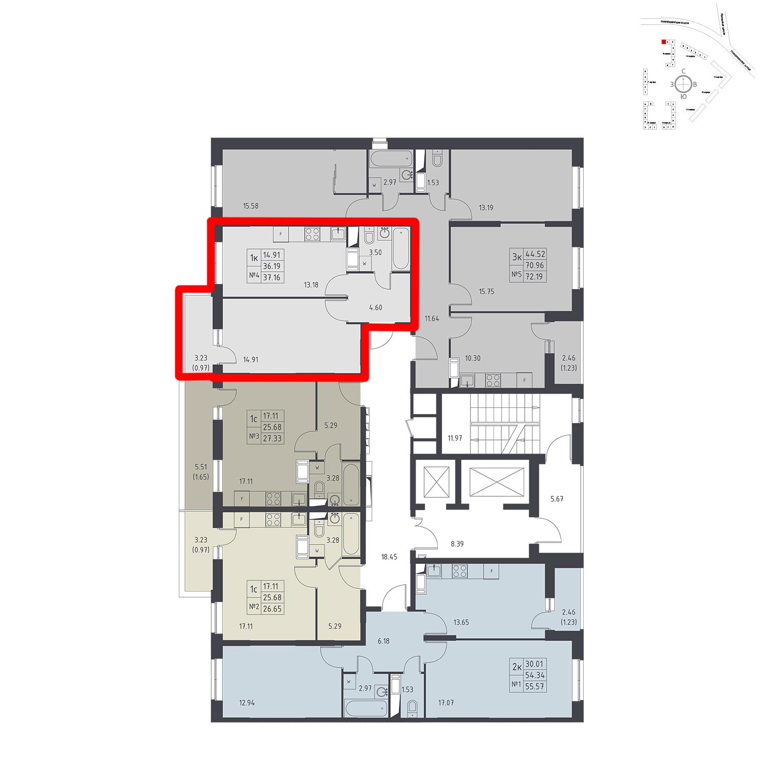 Продаётся 1-комнатная квартира в новостройке 37.2 кв.м. этаж 11/17 за 4 270 687 руб 